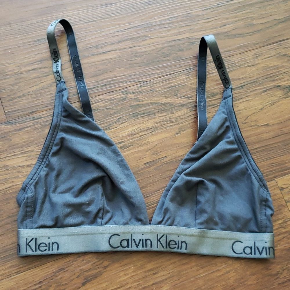Calvin Klein Women's Gray Signature Band Athleisure Cotton Trendy Bralette XS